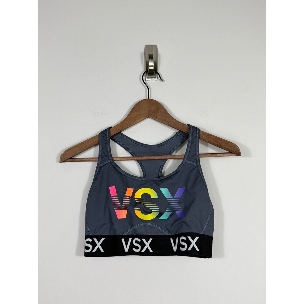 Victoria’s Secret VSX Rainbow Logo Racerback Sports Bra Gray Medium